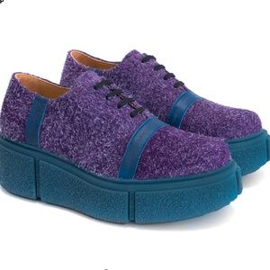 Fluevog Space Edition Tycho purple fuzzy platform shoes NWT